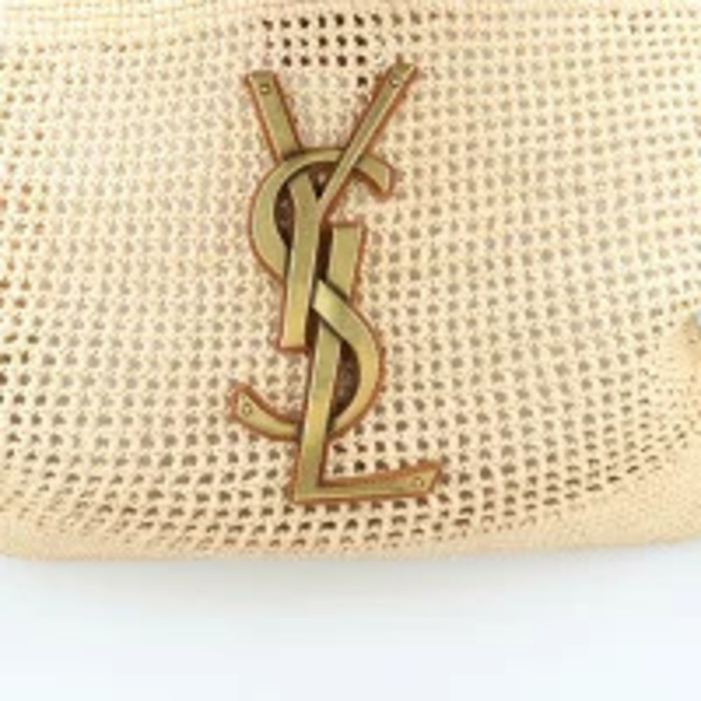 Saint Laurent Icare Maxi Basket Bag Raffia Calfskin Leather Black Handbag h - Picture 9 of 13